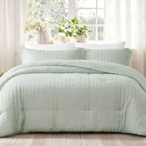 Vista 21 de Quataly - Juego de edredón Seersucker tamaño Twin/Twin XL en color blanco; juego de cama de 2 piezas que incluye 1 edredón suave y esponjoso y 1