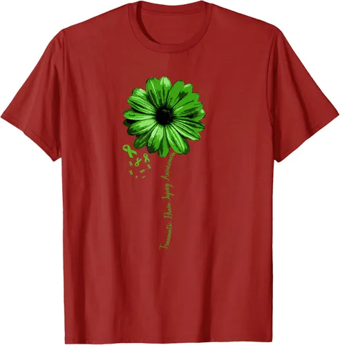 Vista 45 de Camiseta de conciencia de lesiones cerebrales traumáticas con cinta verde guerrero, Negro, S