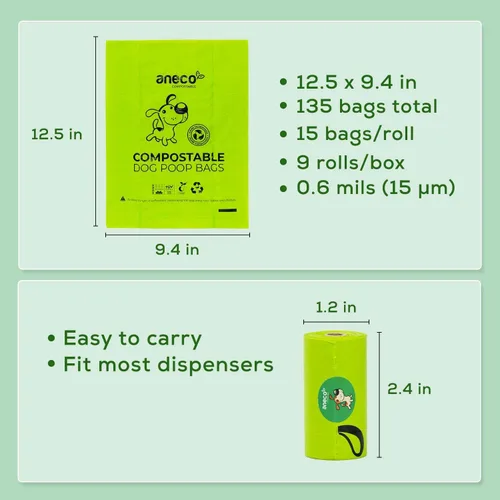 Vista 9 de ANECO Bolsas compostables de 1.6 galones (50 unidades) y bolsas de excremento de perro (135 unidades)