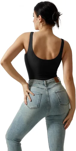 Vista 4 de MOOSLOVER Body sexy de tanga con cuello cuadrado para mujer, sin mangas, sin mangas