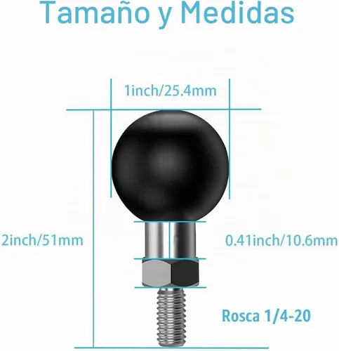 Vista 6 de Adaptador de bola de base de montaje de bola de 1 pulgada con perno roscado de acero inoxidable 1/4-20 compatible con soportes RAM, brazo de bola