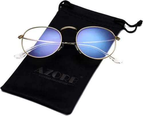 Vista 3 de AZorb Gafas redondas transparentes con marco de metal clásico, sin receta para mujeres y hombres