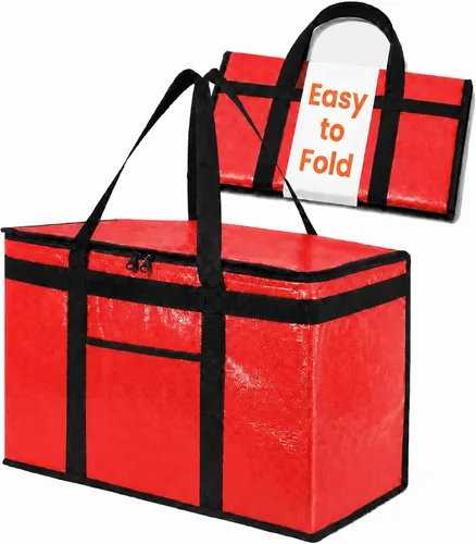 Vista 35 de Bolsa térmica XXL aislada y calentador de alimentos para entrega y compras de comestibles con parte superior con cremallera, color negro