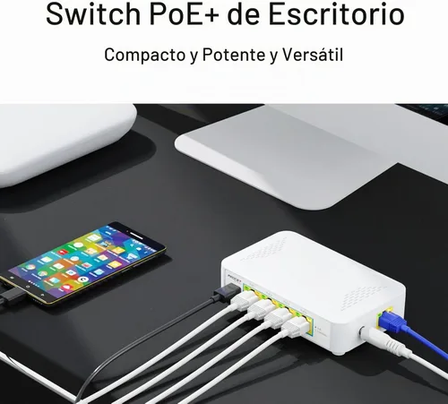 Vista 2 de Conmutador PoE de 5 puertos EN-S4P1C - 4 puertos PoE+ y 1 USB-C, conmutador de red no administrado
