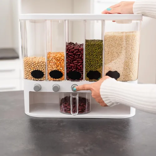 Vista 2 de MAPLE TREE Dispensador de alimentos secos de 25 libras para granos, arroz, frijoles y lentejas, contenedor de almacenamiento de despensa de cocina
