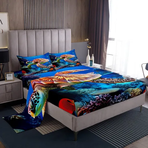 Vista 29 de Erosebridal Juego de sábanas de ballena náutica, tamaño individual, juego de ropa de cama vintage azul con ondas oceánicas para niños y niñas