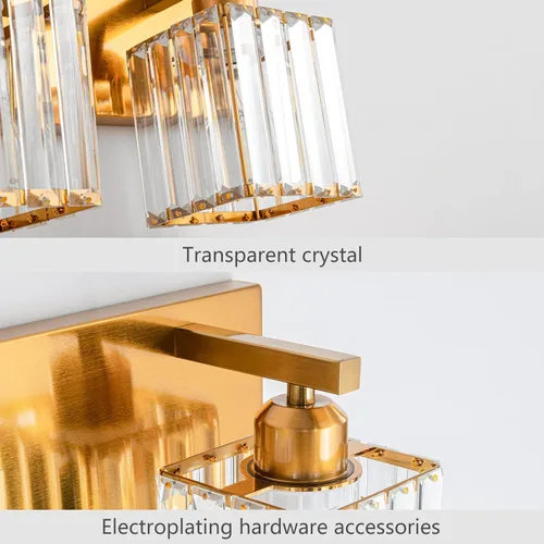 Vista 4 de ZHLWIN Moderna lámpara de tocador de baño de cristal dorado, 3 luces, moderna lámpara de pared de baño dorada 002 dorado 3 luces