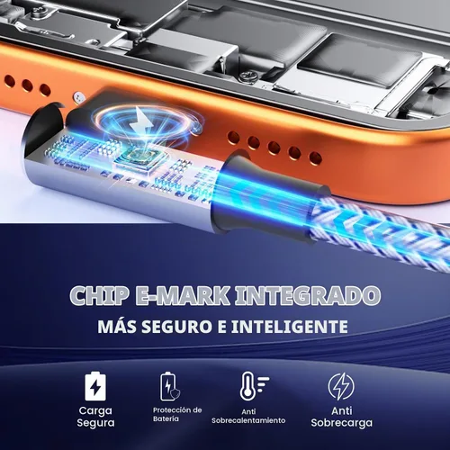 Vista 4 de Cable de ángulo recto USB A/C a USB C, cable de carga trenzado tipo C de 90 Azul_Oro_Gris_Rojo