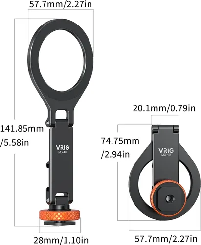 Vista 9 de VRIG MG-40 Soporte magnético para trípode para Magsafe, tres ejes giratorios con rosca de 1/4 y adaptador de zapata fría para cámara, compatible