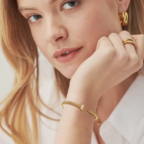 Vista 2 de Bemoly Pulsera de uñas para mujer, chapada en oro de 14 quilates, pulsera con inicial de tornillo, regalos inspiradores para niñas, pulsera ajustable