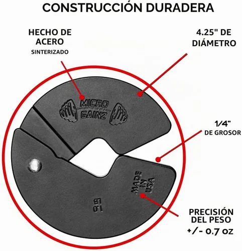 Vista 3 de Micro Gainz - Mancuernas fraccionarias de 1 libra, 2 o 4 piezas, diseñadas para entrenamiento con mancuernas y micro carga, fabricadas en Estados