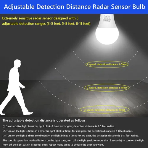 Vista 4 de Bombilla con sensor de movimiento radar, rango de detección ajustable de 12 W (equivalente a 100 W) A19 con detección de movimiento para exteriores