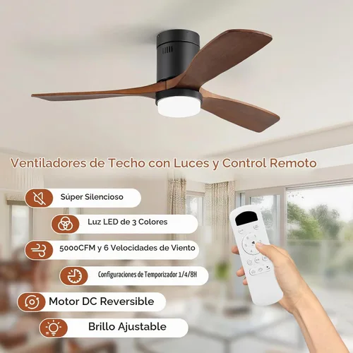 Vista 8 de Sofucor Ventiladores de techo de 52 pulgadas con luces, ventilador de techo de montaje al ras con luces y control remoto, luz de ventilador de techo
