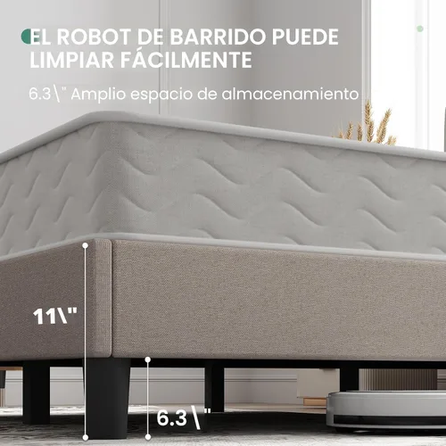 Vista 5 de Novilla Base de cama de tamaño matrimonial con plataforma de cabecera ajustable, base de cama matrimonial con cabecera tapizada de tela de lino,