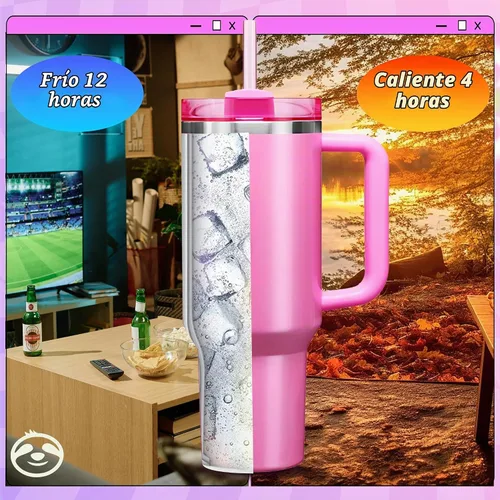 Vista 5 de Hey, Stan Vaso de 40 onzas con asa y popote Botella de agua reutilizable de acero inoxidable con aislamiento térmico Taza de viaje apta