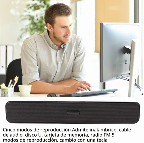 Vista 2 de ASHATA Barra de sonido para PC, con cable y altavoz de computadora, barra de sonido estéreo de cine en casa, tarjeta de memoria de disco U