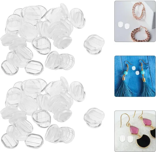 Vista 3 de EXCEART 100 almohadillas de silicona para aretes, almohadillas antideslizantes para hacer joyas, almohadillas transparentes para orejas, accesorios