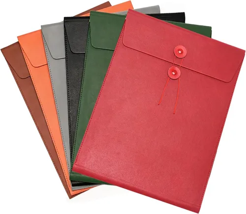 Vista 7 de Carpeta de archivo A4 de cuero de la PU, soporte para documentos, sobre de archivo, chaqueta de archivo de proyecto con cierre de lazo de cuerda Azul