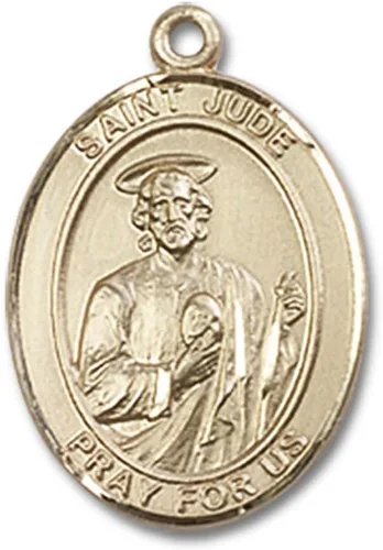 Vista 2 de Bonyak Jewelry - Medalla ovalada hecha a mano de San Judas Tadeo en oro amarillo de 14 quilates