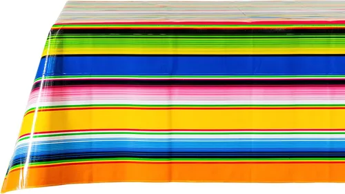 Vista 5 de Alux Serape - Mantel de plástico PVC de vinilo color azul y amarillo, mantel de plástico (55 x 70 pulgadas, rectangular), azul, amarillo, rojo