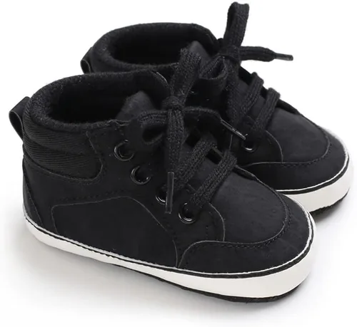 Vista 4 de Sekantrol Zapatos de cuna para recién nacidos, para niños y niñas, suela de goma suave, zapatos para bebés, zapatos deportivos de moda de caña alta