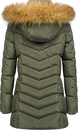Vista 2 de CREATMO US Abrigo de invierno con capucha para mujer, impermeable, cálido, largo acolchado, parka