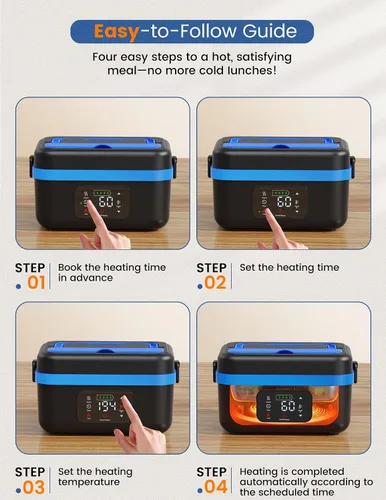 Vista 4 de Luckit Fiambrera eléctrica inalámbrica para adultos, 16000mAh alimentada por batería, calentador de alimentos autocalentable recargable de 1 litro