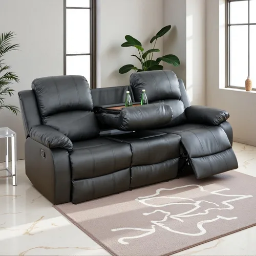 Vista 30 de Juego de sala de Estar reclinable de 3 piezas, juego de sofá reclinable Manual para conjunto de muebles de sala de Estar, con consola de Rojo