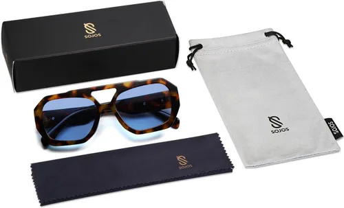 Vista 6 de SOJOS Lentes de sol de aviador de moda para mujer y hombre, polarizados, hexagonales, cuadrados, de doble puente, inspirados en diseñadores, SJ2288