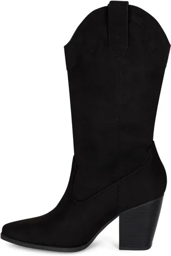 Vista 2 de STYLISH S ONYX - Botas de tacón alto para mujer, con tacón apilado, punta puntiaguda, media pantorrilla