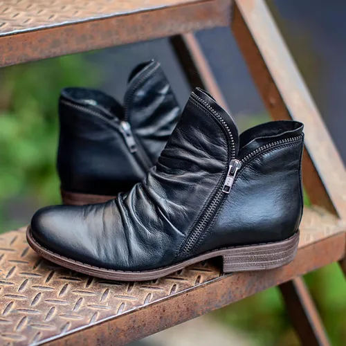 Vista 2 de SBGMoSJ Botines planos para mujer, botines de tacón bajo para mujer, botas bajas elegantes para mujer, botines cortos marrones, botas de invierno