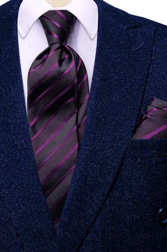 Vista 166 de Hi-Tie Corbatas de seda para hombre, diseño de cachemira a rayas, con bolsillo, gemelos cuadrados, conjunto formal de negocios