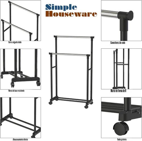 Vista 3 de Simple Houseware - Perchero portátil de ropa con doble varilla