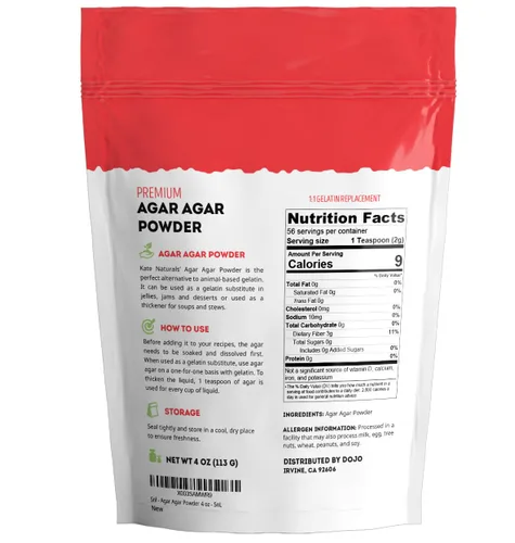 Vista 2 de Kate Naturals Polvo de agar agar para cocinar y platos de Petri. Polvo sustituto de gelatina vegana sin sabor para hojas de gelatina y halal