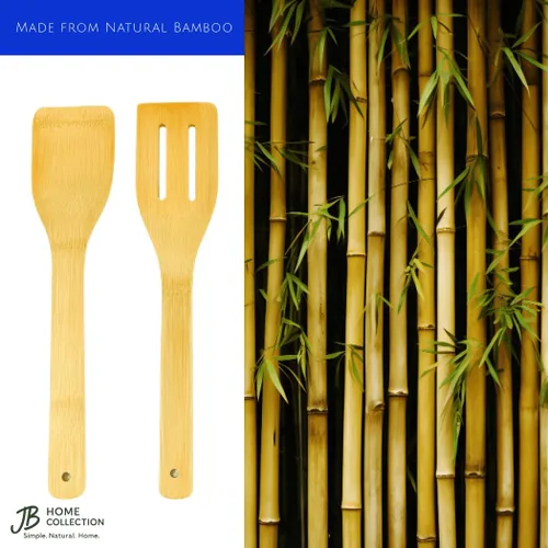 Vista 3 de JapanBargain, Juego de utensilios de cocina de bambú de 5 piezas, 12 ″ - Espátula, girador y cuchara - Herramientas de cocina ecológicas