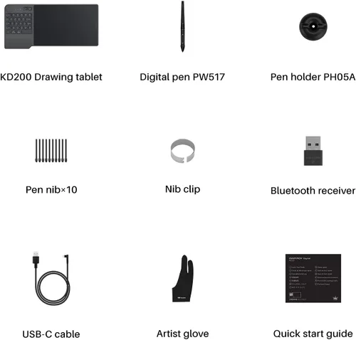 Vista 17 de Tableta de dibujo inalámbrica HUION Inspiroy Keydial KD200 Art Tablet, 8,9 Tableta gráfica Bluetooth con dial y teclado, 5 teclas personalizadas