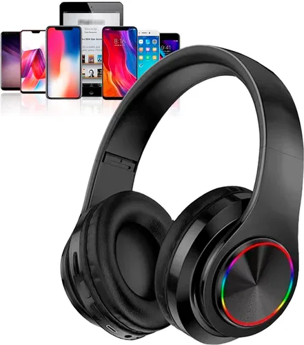 Vista 11 de Auriculares Bluetooth sobre la oreja, auriculares con luces LED y micrófono incorporado, ligeros, Bluetooth 5.0, auriculares HiFi estéreo