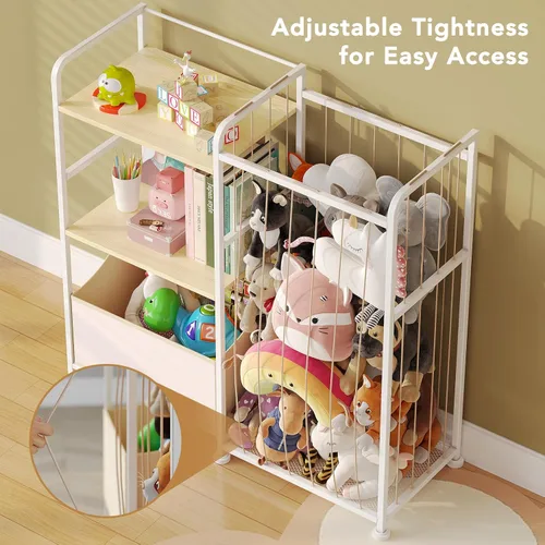 Vista 5 de BBLIKE Almacenamiento de Animales de Peluche - Red de Animales de Peluche con Estantería para Niños y Organizador de Juguetes, Estantería Blanca