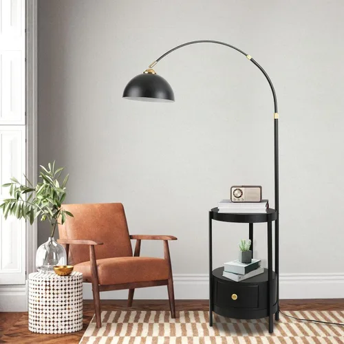 Vista 2 de OUKANING Lámpara de pie de decoración industrial con luz de escritorio rústica de metal ajustable, para sala de estar, dormitorio, oficina, casa