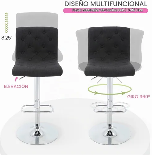 Vista 5 de Brage Living - Juego de 2 taburetes de bar de tela copetuda con respaldo, color negro carbón