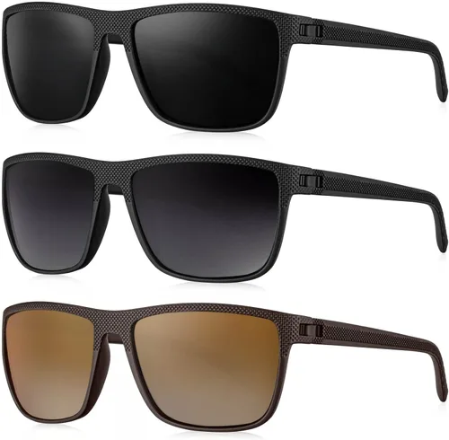 Vista 30 de KALIYADI Gafas de sol polarizadas para hombre, gafas de sol ligeras con protección UV para conducir, pescar y jugar golf (3 unidades) Negro