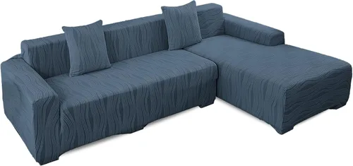Vista 13 de MIFXIN Funda para sofá seccional, 2 piezas, elástica y elástica de 3 asientos en forma de L, protector de muebles con 4 fundas de almohada para sala