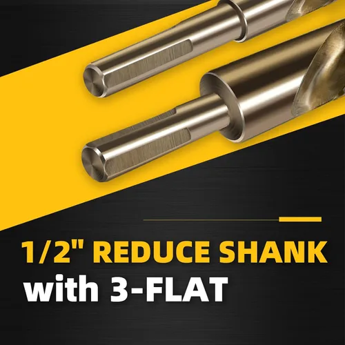 Vista 5 de Broca de cobalto de 1 pulgada, vástago reducido de 1/2 pulgada con 3 planos, adecuada para perforar en metal duro, acero inoxidable, hierro fundido