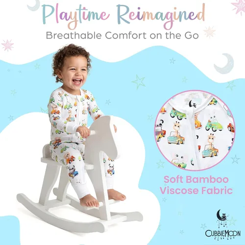 Vista 4 de CubbieMoon Bamboo Viscose Baby Pajamas 2 Way Zip for Diaper Change 0 to 24 Month Soft Stretchy Sleeper 2 Pack