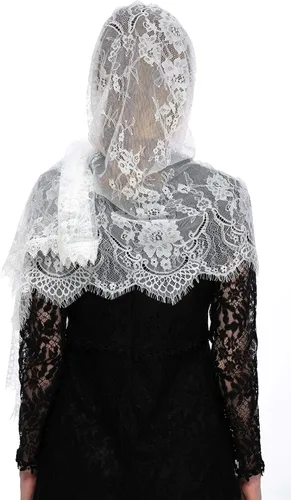 Vista 6 de PAMOR Velo de capilla rectangular de encaje español velos florales de Mantilla envolvente chal de masa cubierta de cabeza