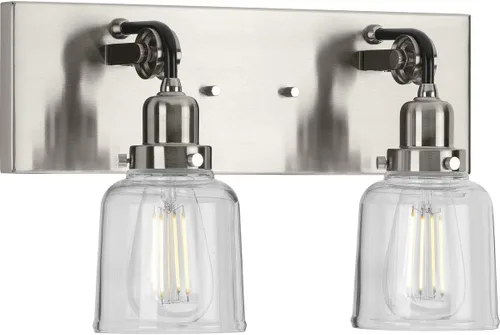 Vista 34 de Progress Lighting Rushton Collection - Lámpara de tocador de baño de cristal transparente (1 lámpara), níquel cepillado