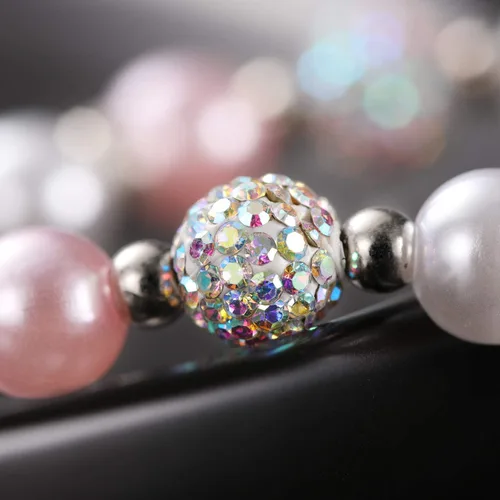 Vista 3 de Vinjewelry Pulsera de flores para niñas, bolas de perlas y diamantes de imitación, regalos para niñas de flores, uso en fiesta de boda, Metal