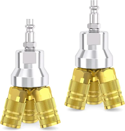 Vista 8 de TAISHER 2Pcs 3-Way 1/4 Inch NPT Hex Style Air Manifold with 3 Pieces Brass Industrial Coupler and Plug, Air Compressor Hose Accessories Quick