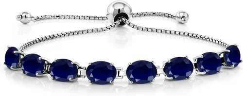 Vista 80 de Gem Stone King Pulsera de plata de ley 925 con piedra natal ovalada de 0.276 x 0.197 in para mujer, totalmente ajustable hasta 9 pulgadas