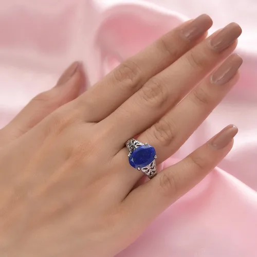 Vista 4 de Compra LC - Anillo de lapislázuli azul calado celta vintage para mujer, acero inoxidable, Metal, Lapislázuli